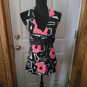 Charlotte Russo Pink & Black Floral Tank Style Top Size S